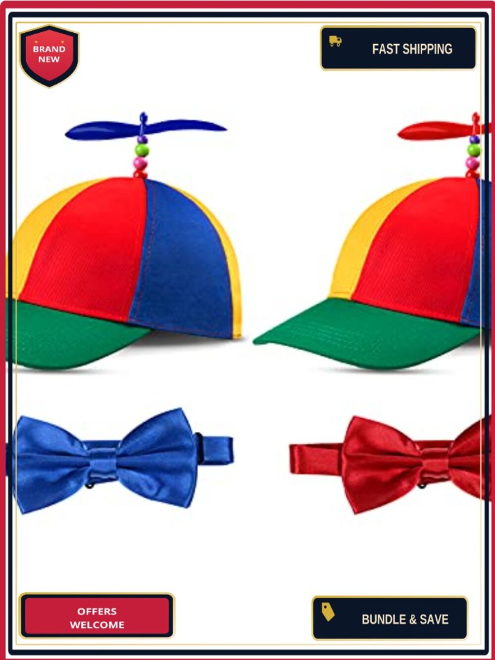 2 Propeller Hats & 2 Bow Ties Adult Halloween Costume Set